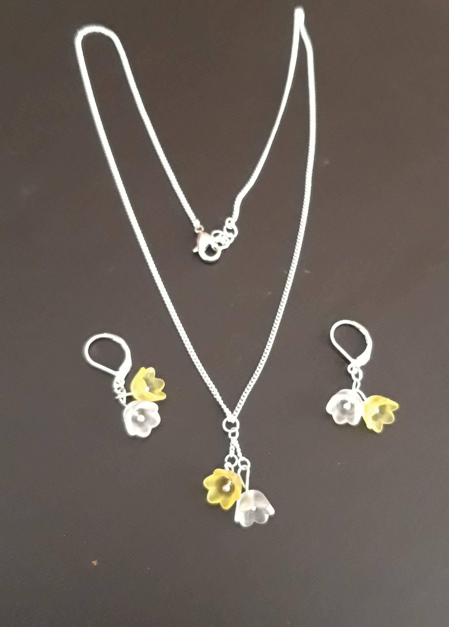 Yellow tulip necklace and earrings set