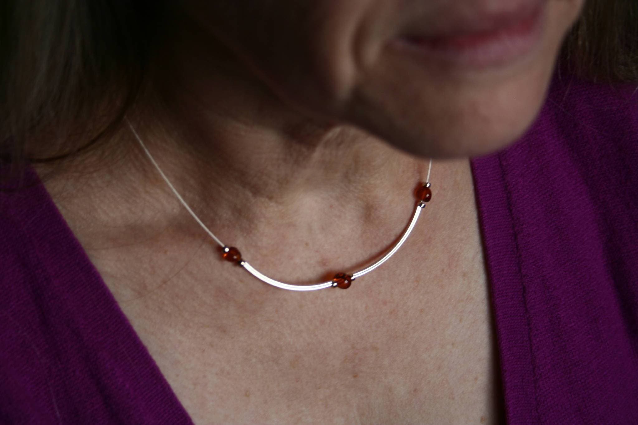 Amber and silver necklace