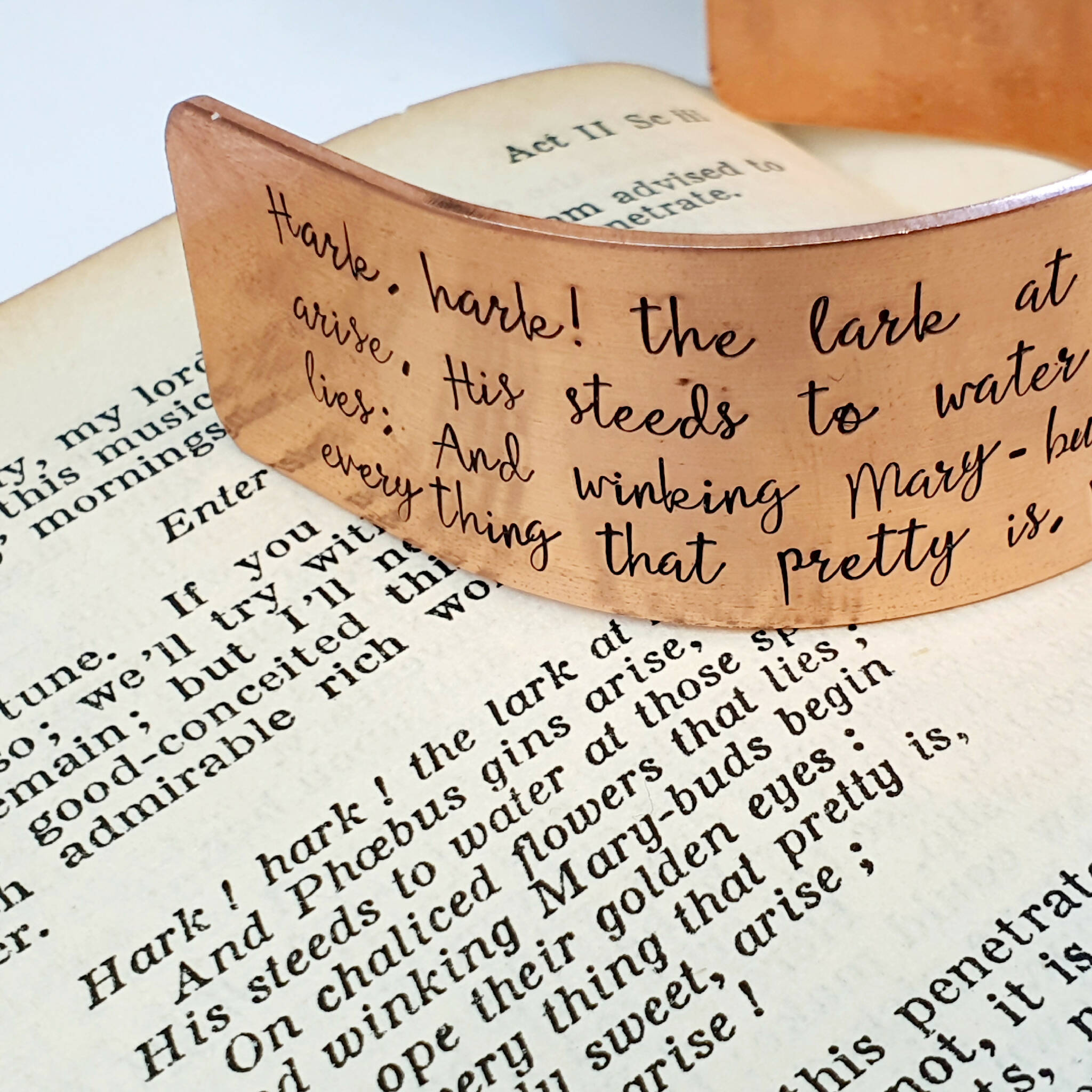 Shakespeare Copper Quote Cuff Cymbeline, Act II, Scene 3 , Hand Stamped Copper Bracelet