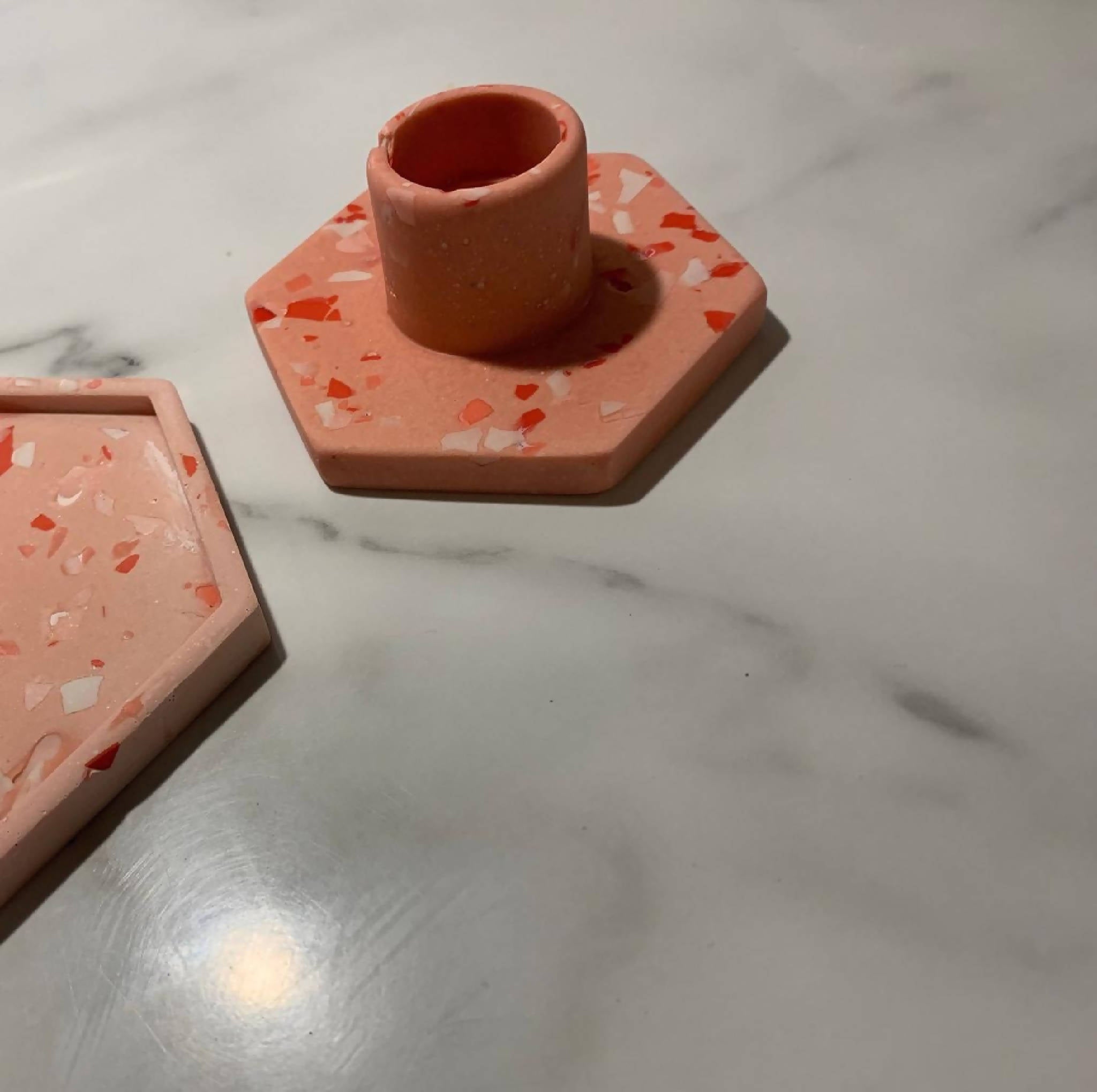 Jesmonite Pink Terrazzo Candlestick Holder