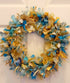 Turquoise and Gold Xmas Rag Wreath