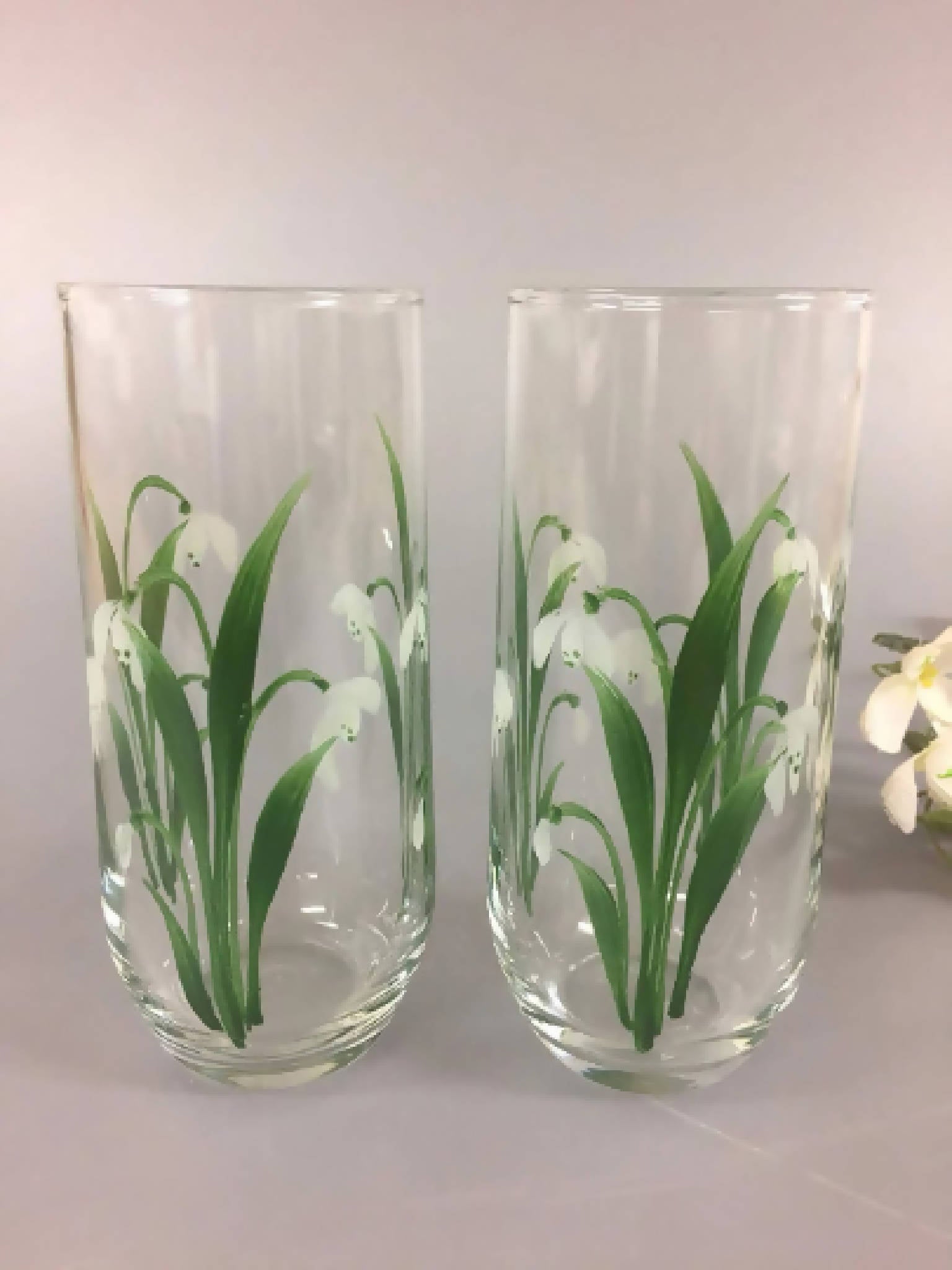 Pair of Hand Painted Hi-ball Glasses Snowdrop Design