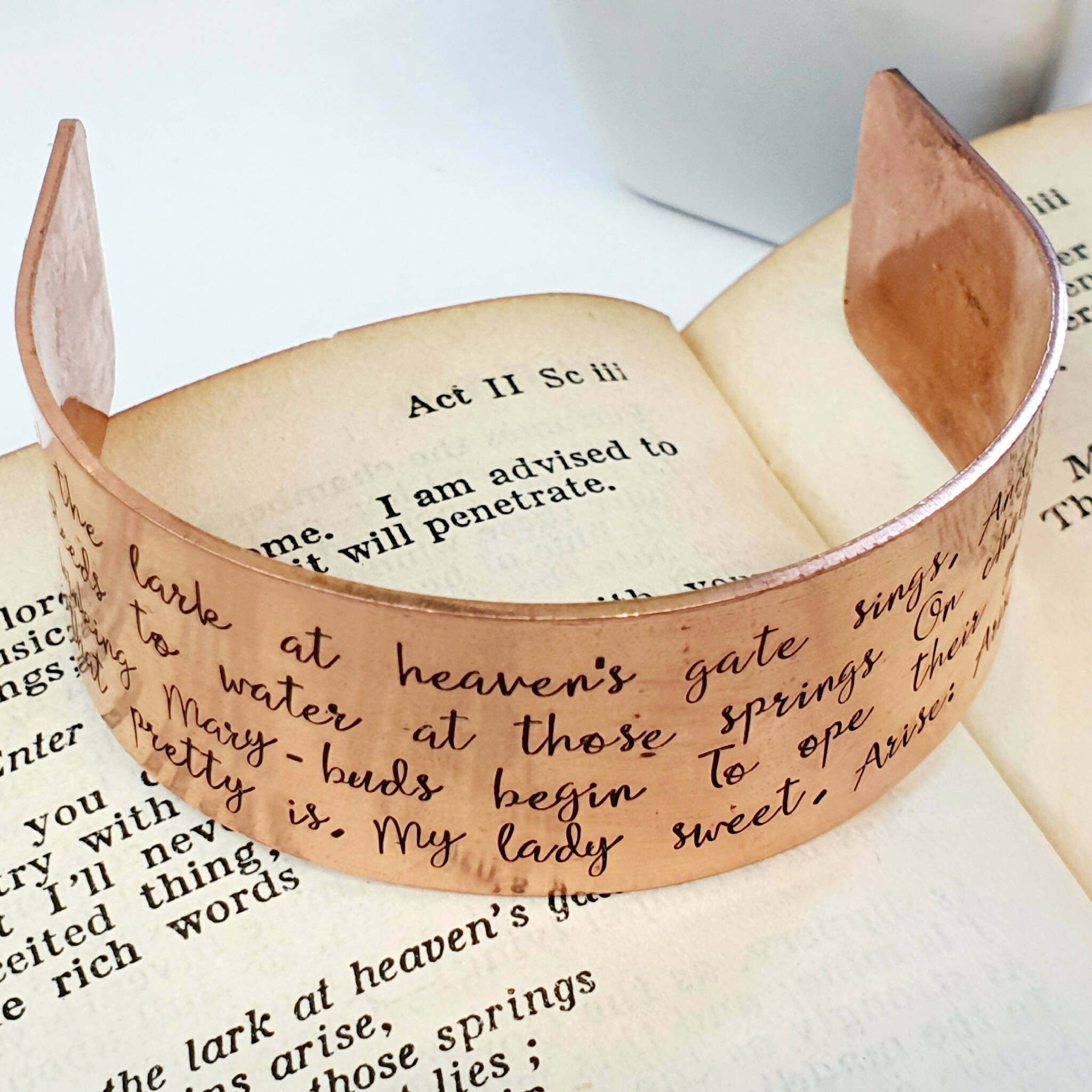 Shakespeare Copper Quote Cuff Cymbeline, Act II, Scene 3 , Hand Stamped Copper Bracelet