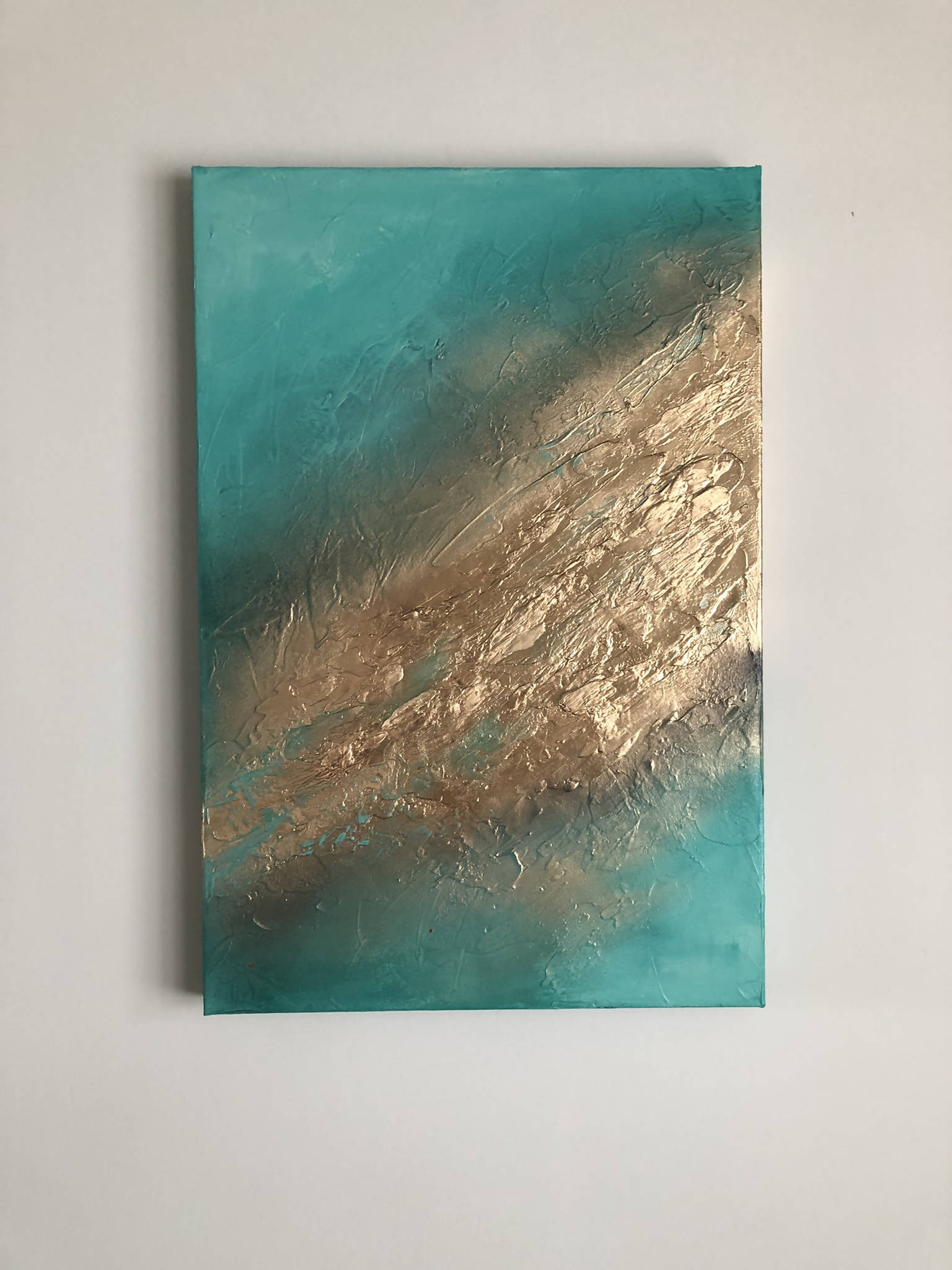 ETHEREAL - (76x51x4cm) - Unique mixed media acrylic canvas in jade and gold (76x51x4cm)