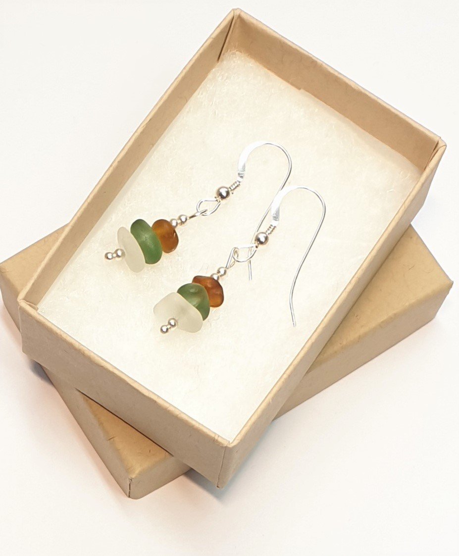 Stacked Seaglass Earrings and Pendant Set