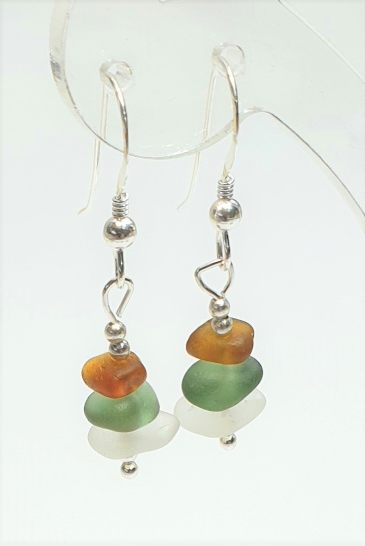 Stacked Seaglass Earrings and Pendant Set