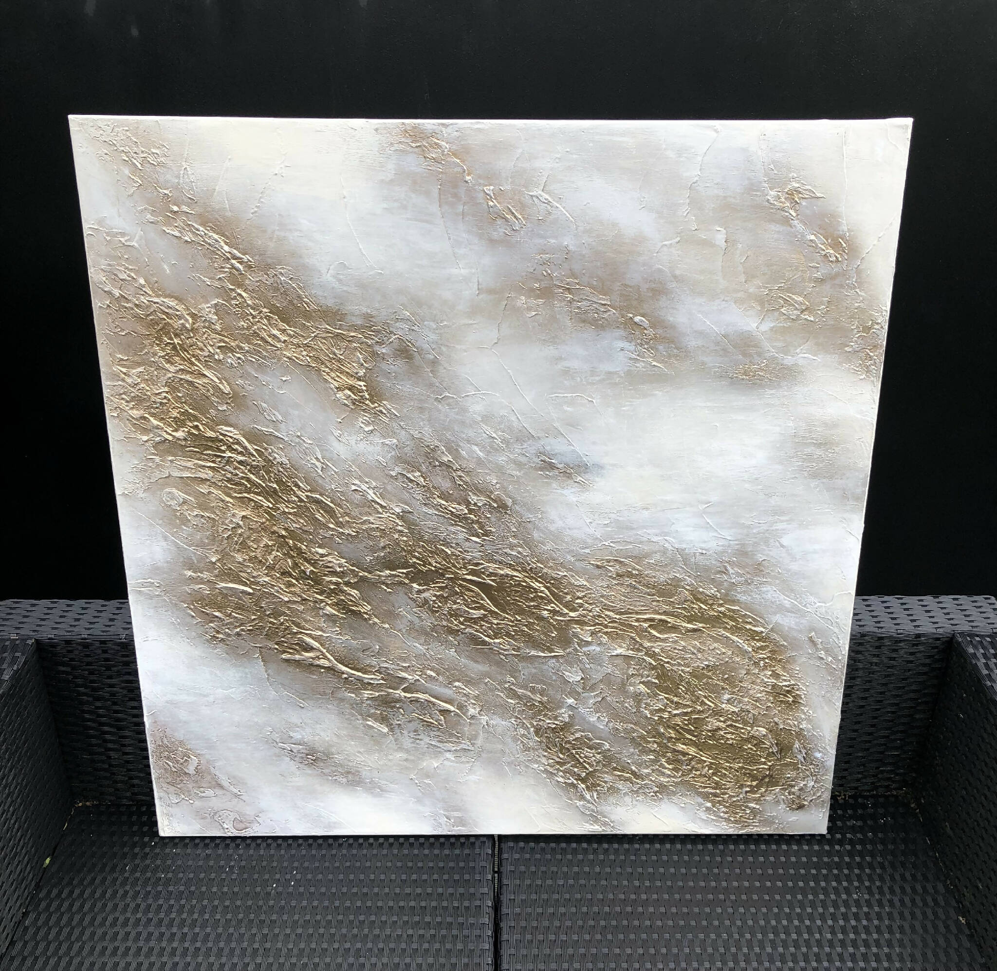 EMPYREAL - Textured acrylic art canvas in creamy white and metallic gold