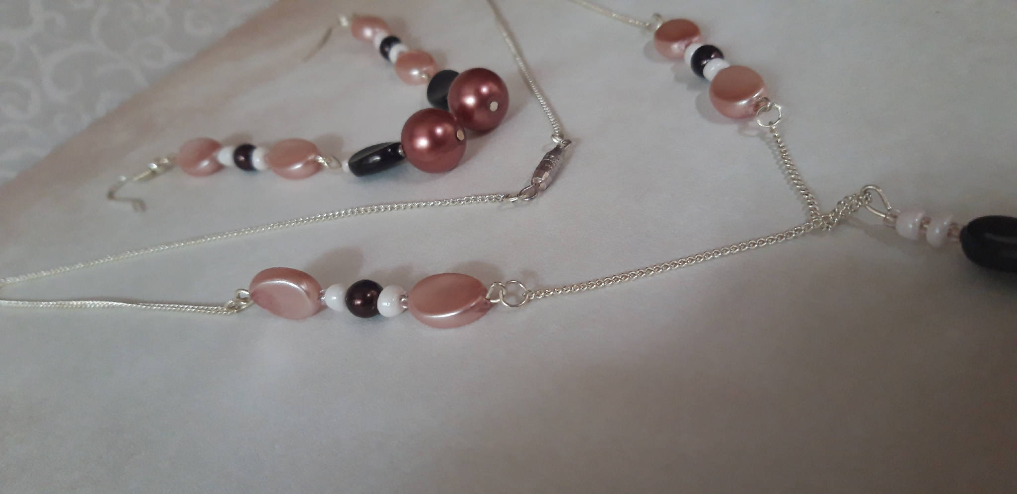 Pink necklace and earring set