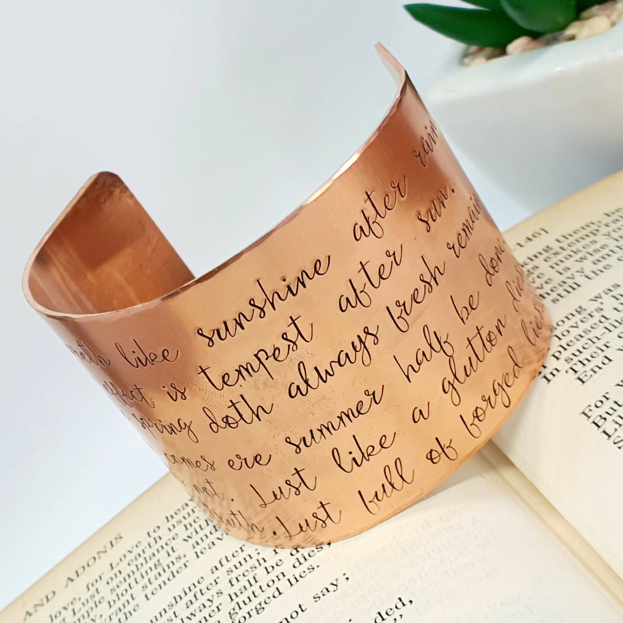 Shakespeare Quote Venus and Adonis Hand Stamped Copper Statement Cuff