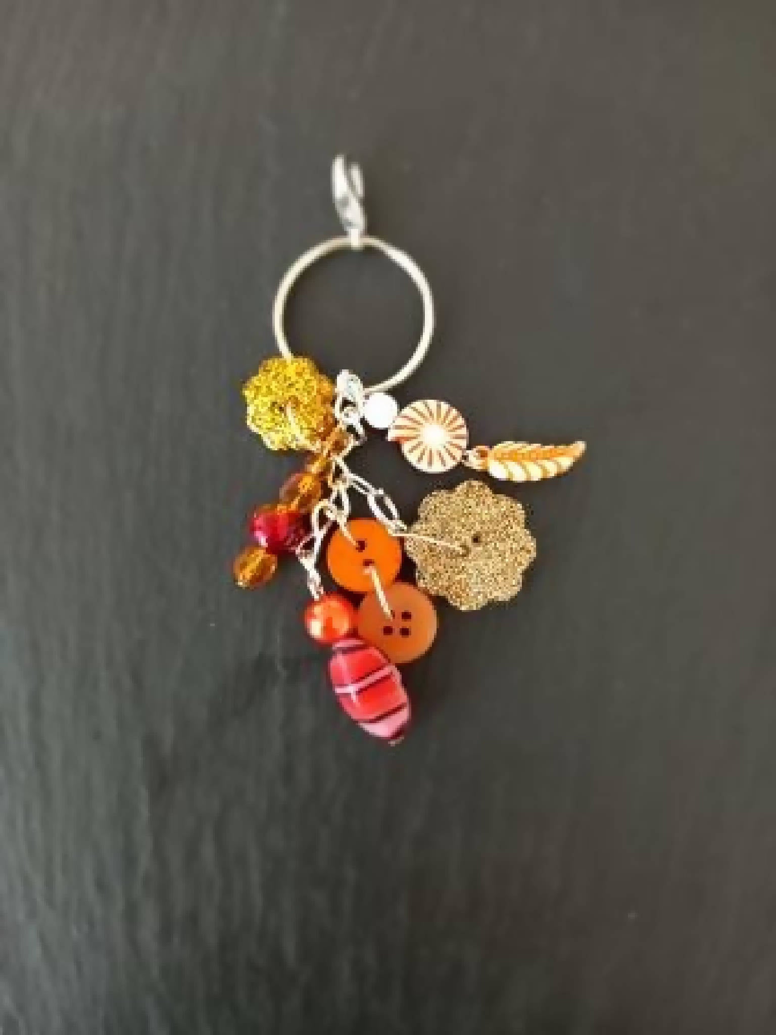 Keyring Handbag Charm with Orange Beads