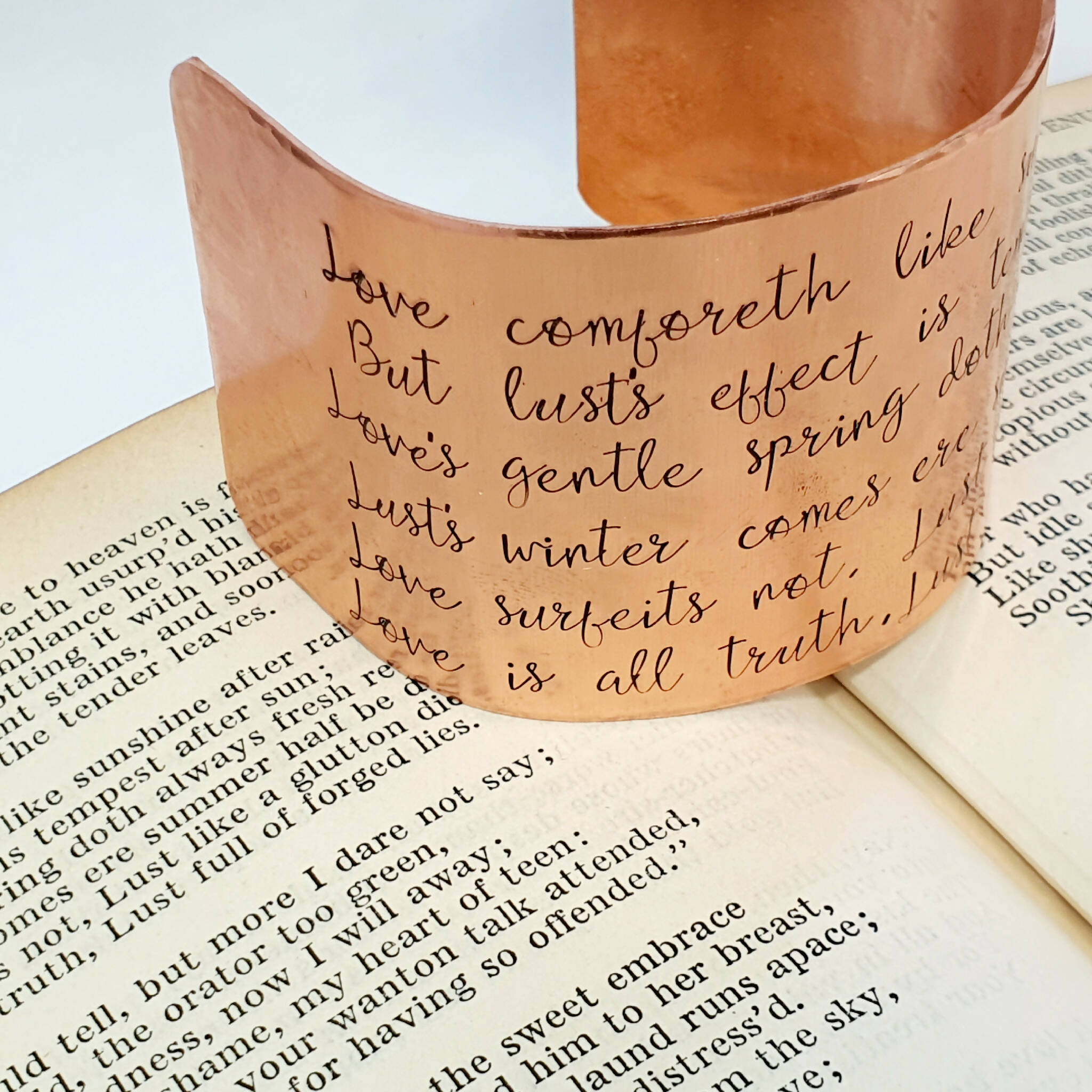 Shakespeare Quote Venus and Adonis Hand Stamped Copper Statement Cuff