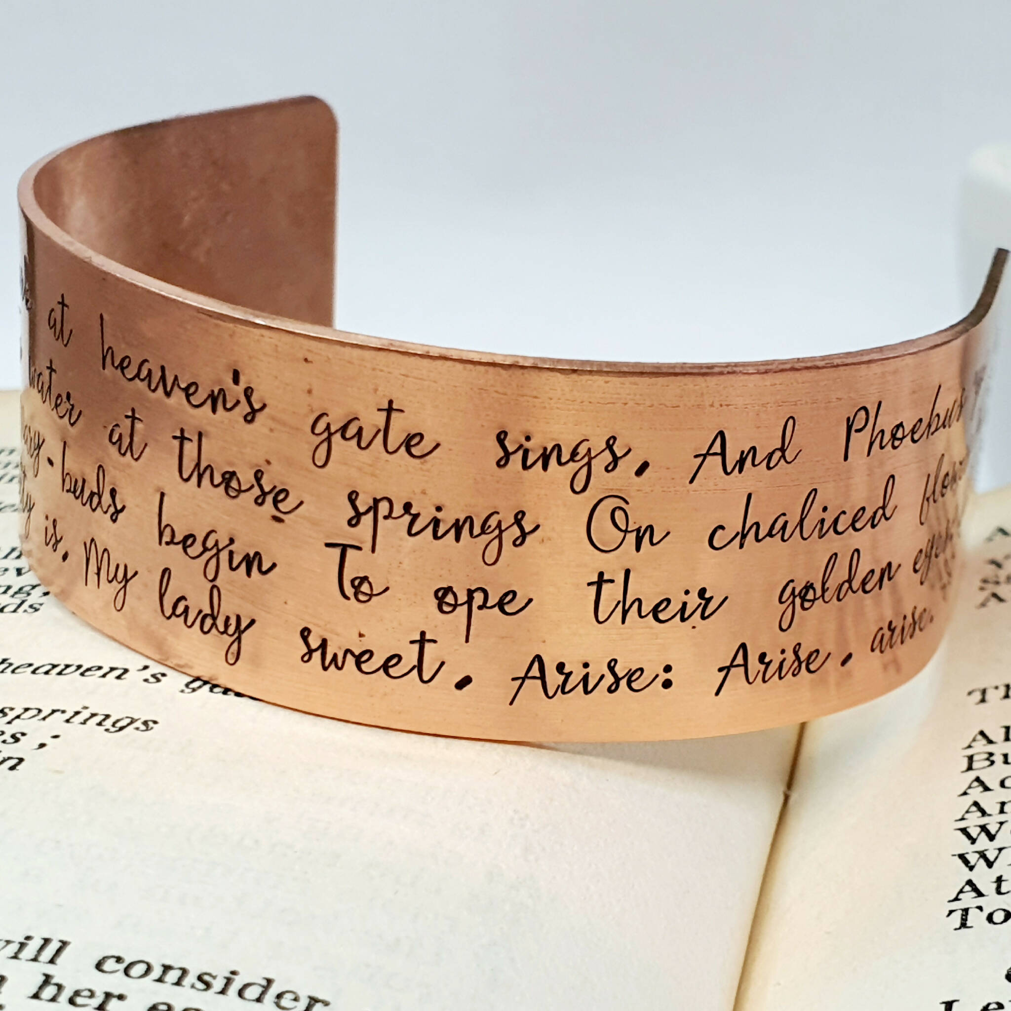 Shakespeare Copper Quote Cuff Cymbeline, Act II, Scene 3 , Hand Stamped Copper Bracelet