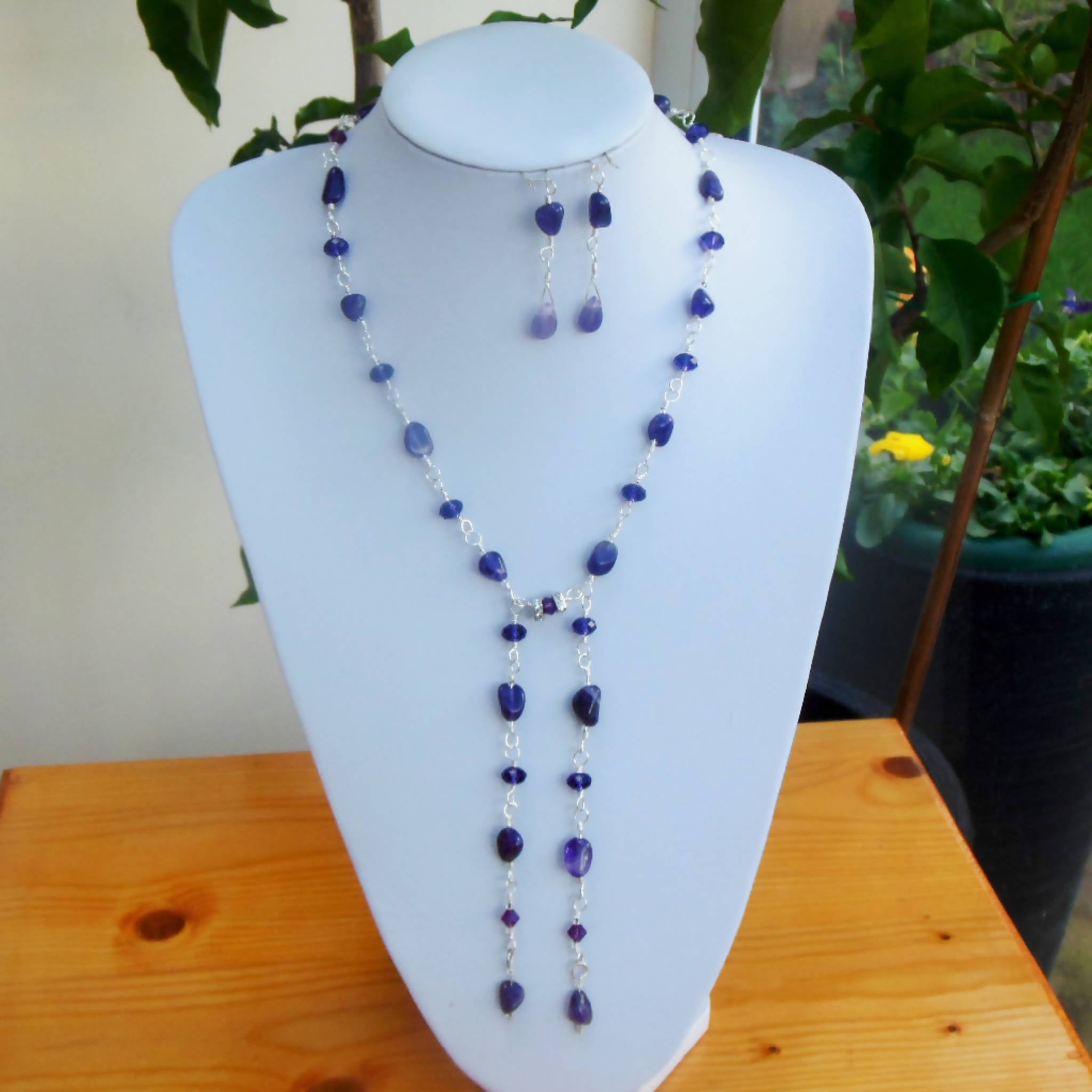 Amethyst Gemstone & Swarovski Crystal Necklace & Earrings (118)