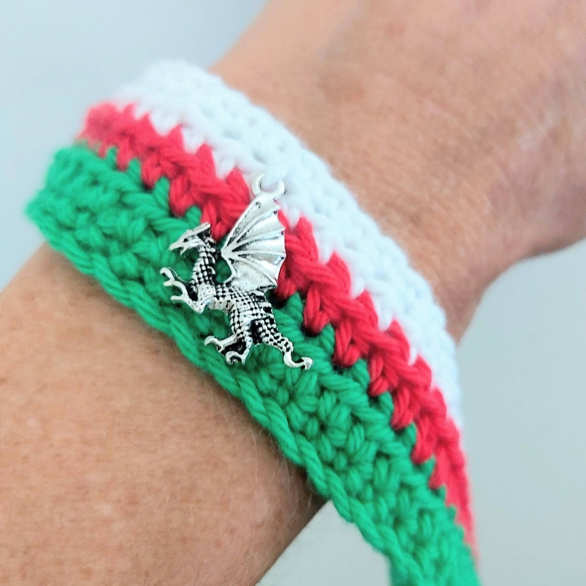 Bracelet in Welsh Colours with Dragon Charm