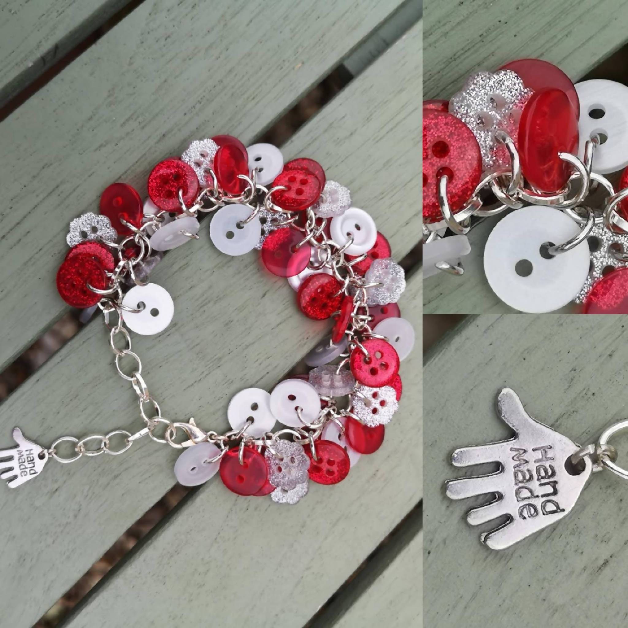 Button Bracelet (Red/White/Silver)