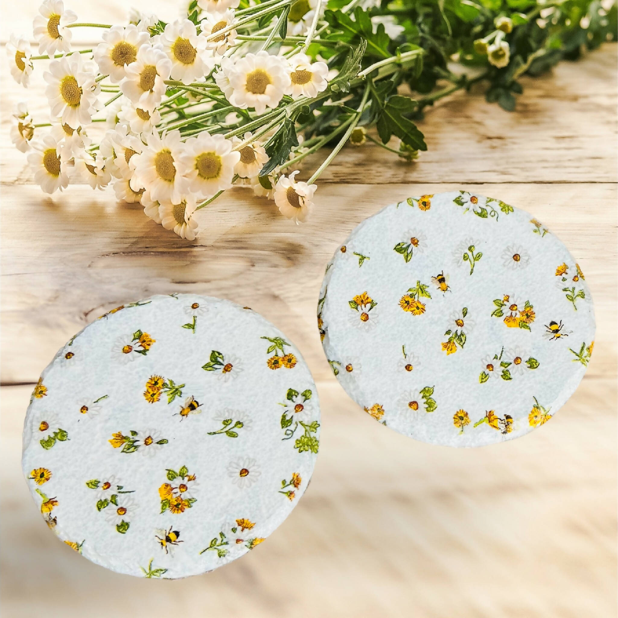 Slate daisy and bee coasters