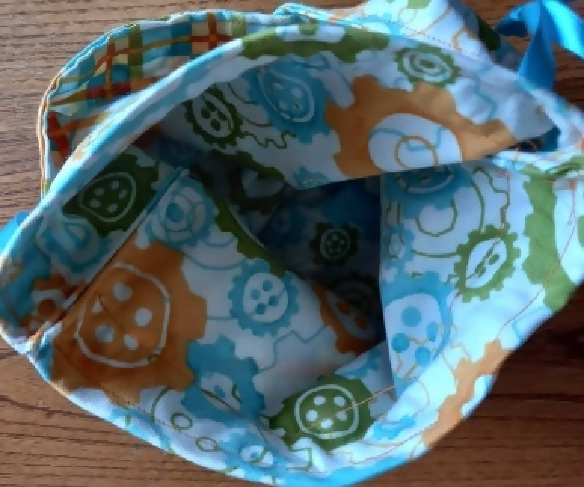 Origami Drawstring Bag in Blue Cog Pattern