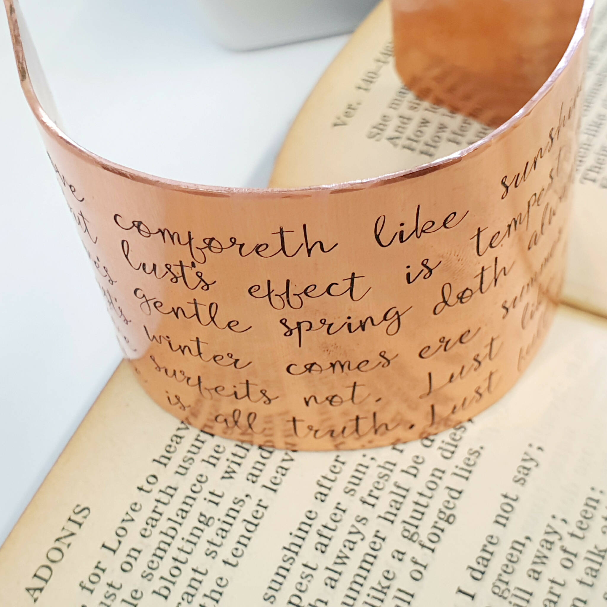 Shakespeare Quote Venus and Adonis Hand Stamped Copper Statement Cuff