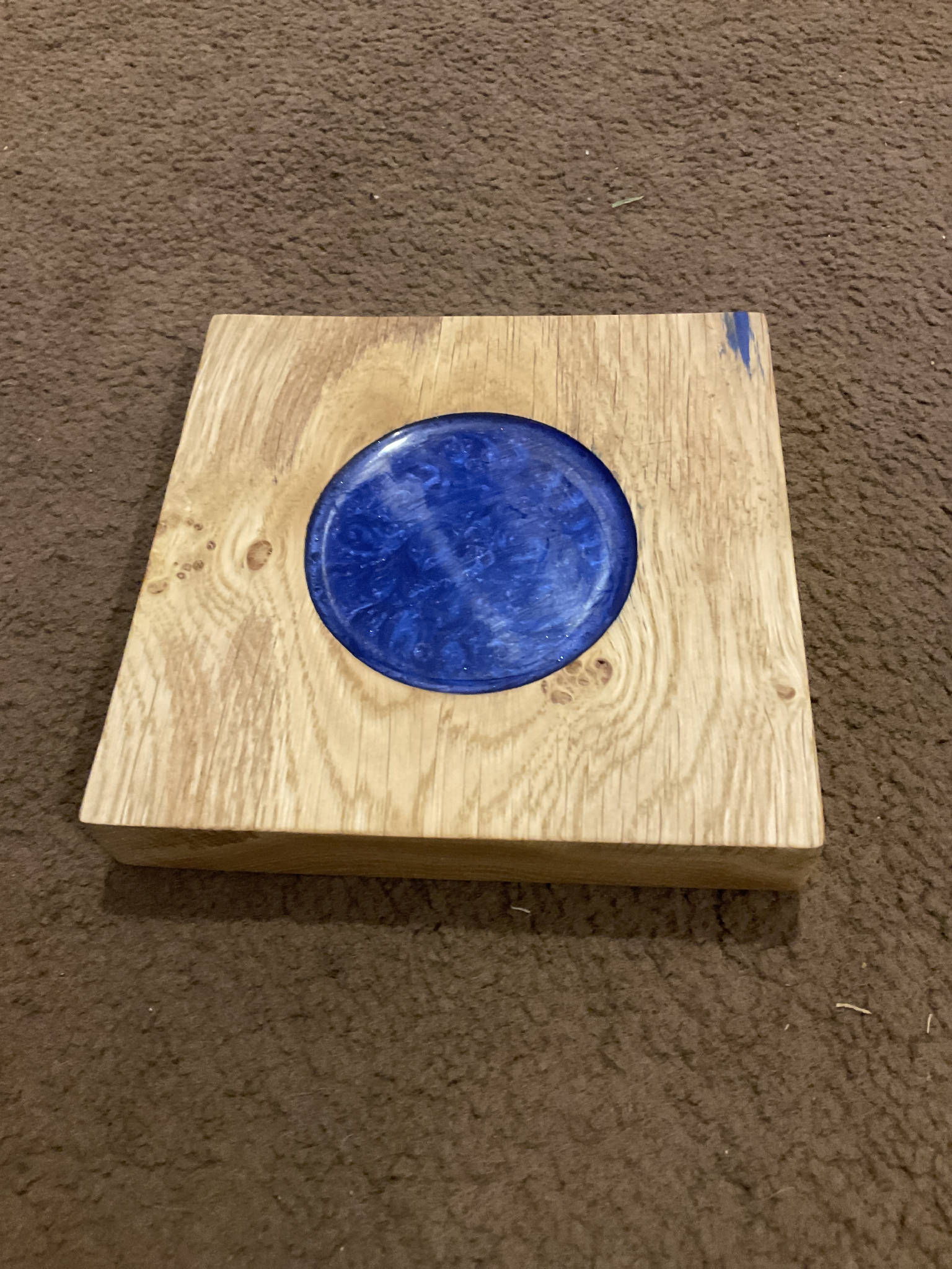 Solid oak and resin coaster