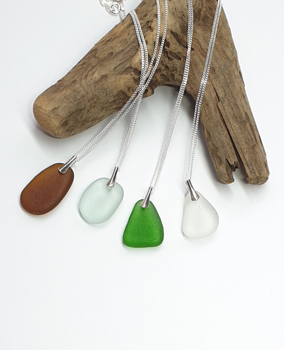 Simple Seaglass Pendant and Sterling Silver Chain