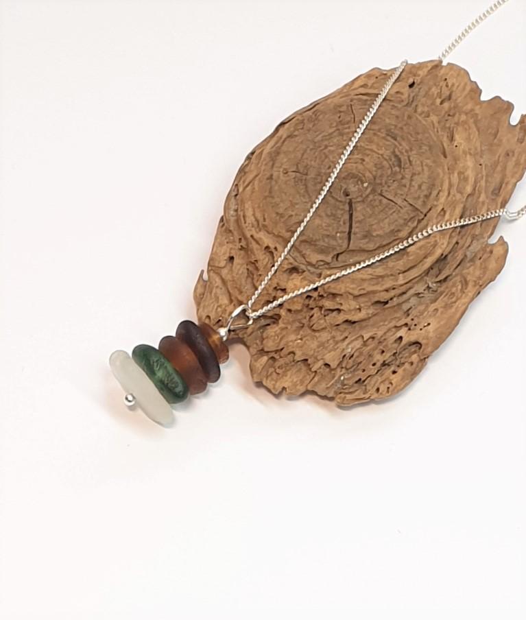 Stacked Seaglass Pendant and Sterling Silver Chain