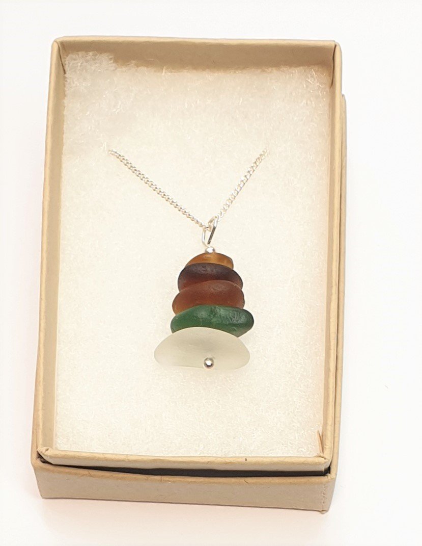 Stacked Seaglass Pendant and Sterling Silver Chain