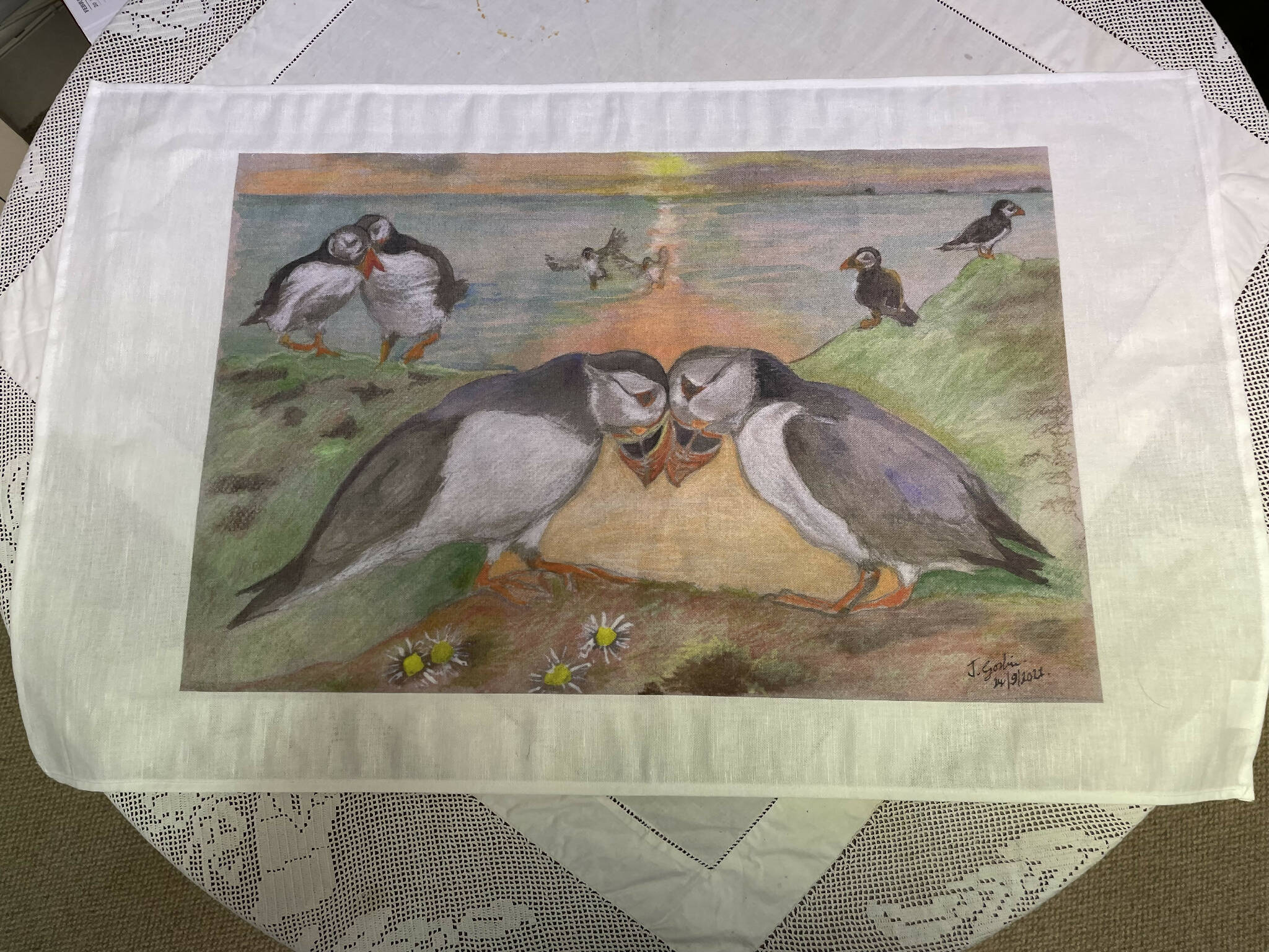 Puffin Love Tea Towel