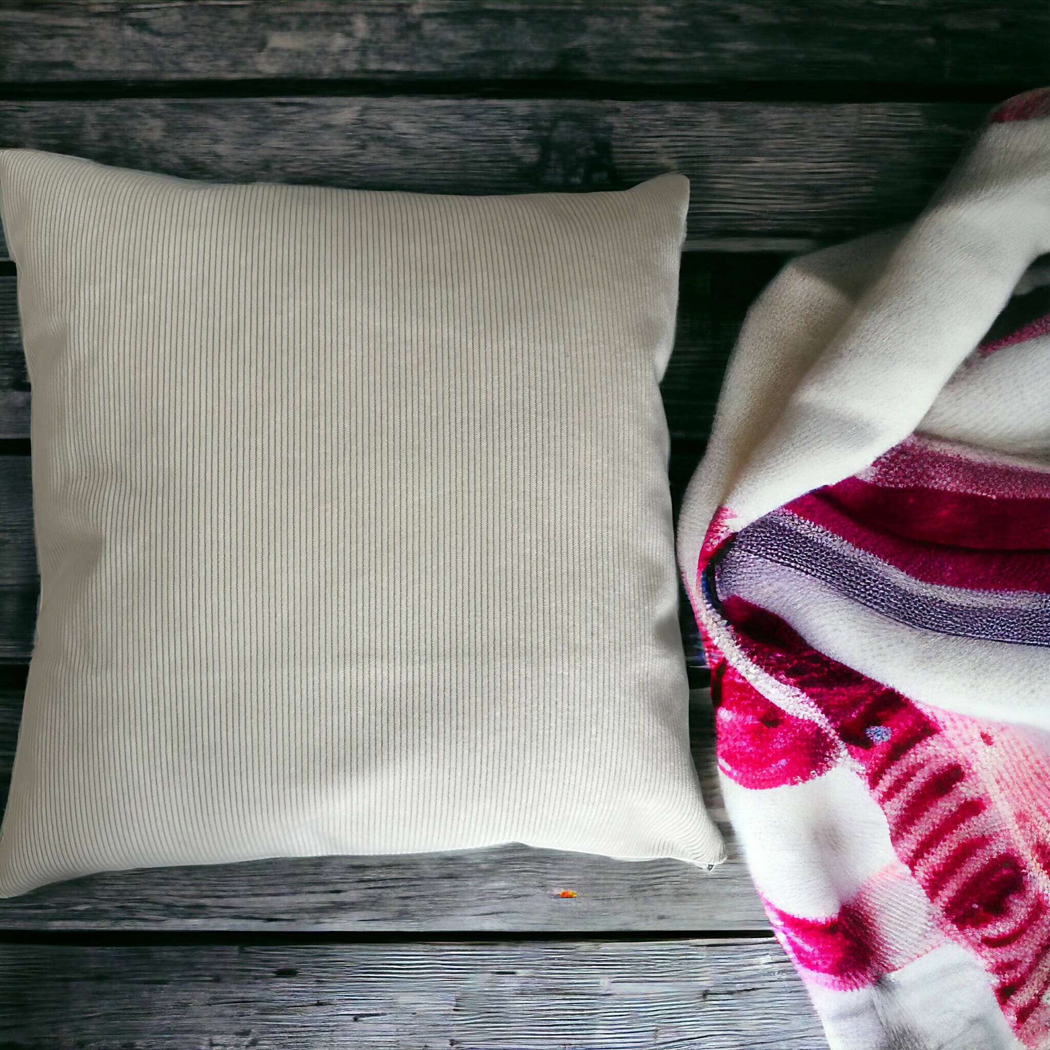 Reversible Cushion Cover Handmade in Soft French Velvet with Ivory Corduroy and Zip Approx 18”x18”