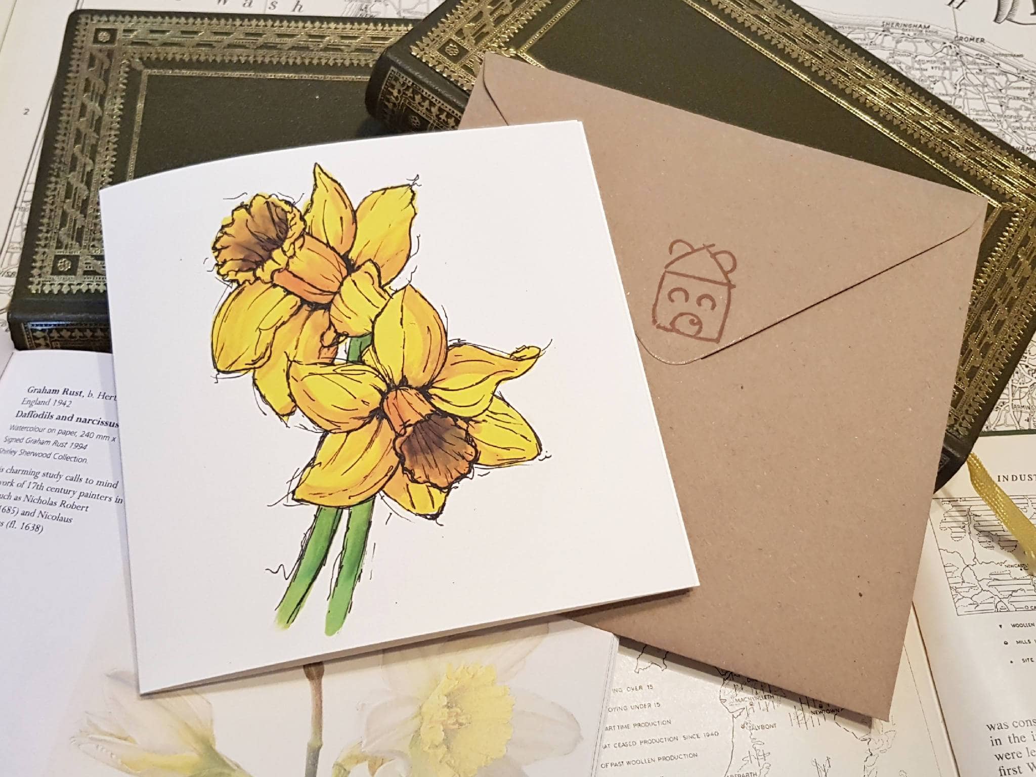 Greetings card of watercolour print of daffodils