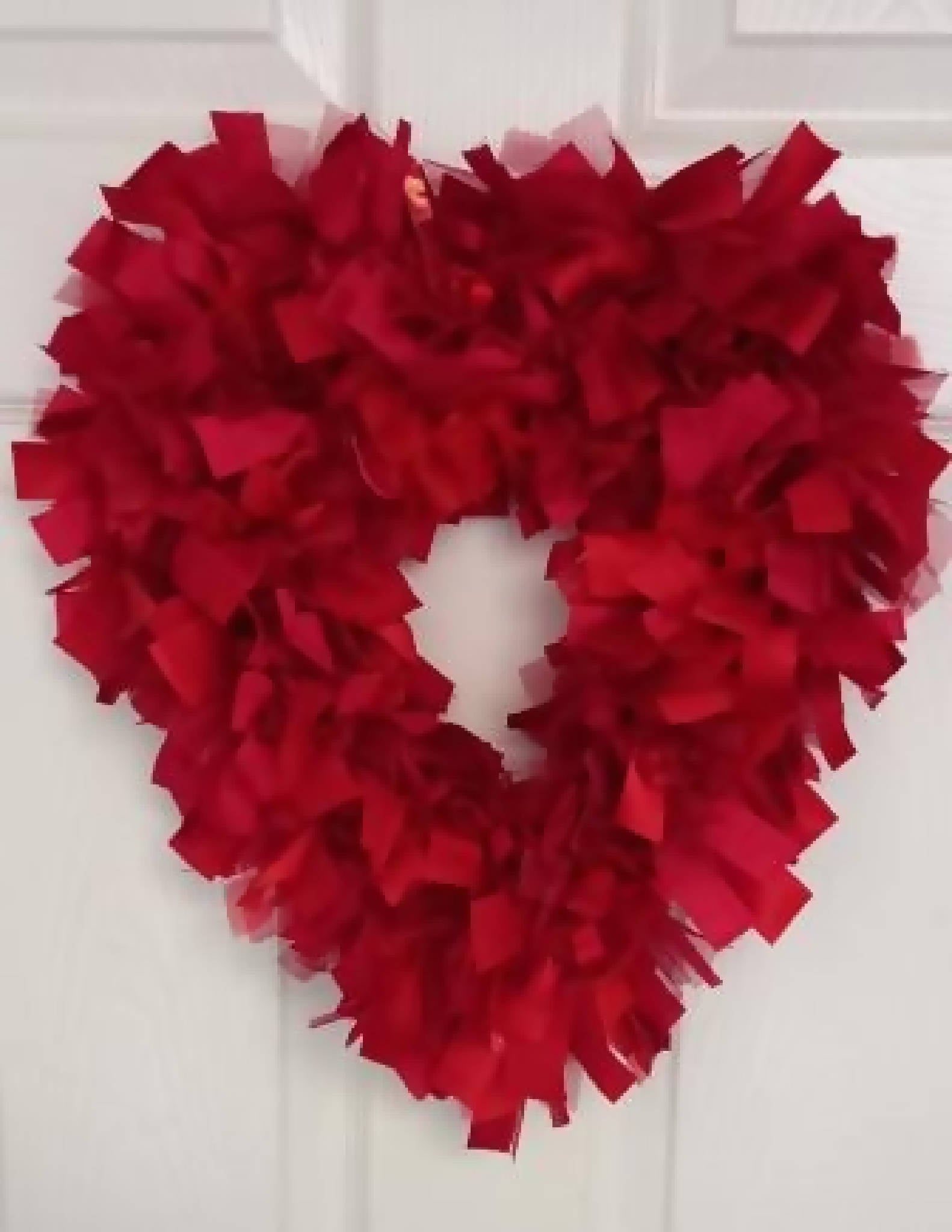 Rag Wreath Heart Shaped in Red