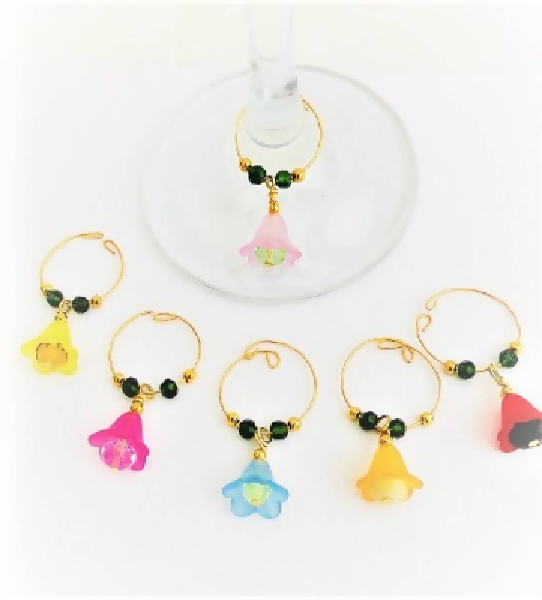 Rainbow Flower Wineglass Charms