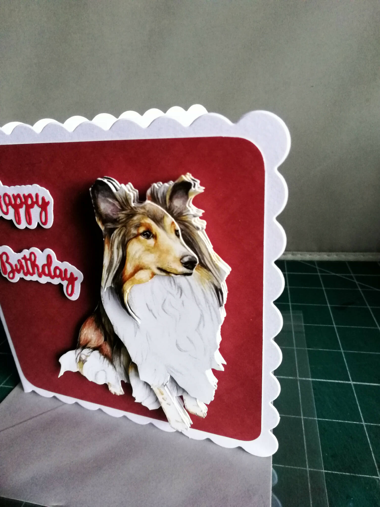 Birthday card, collie dog theme