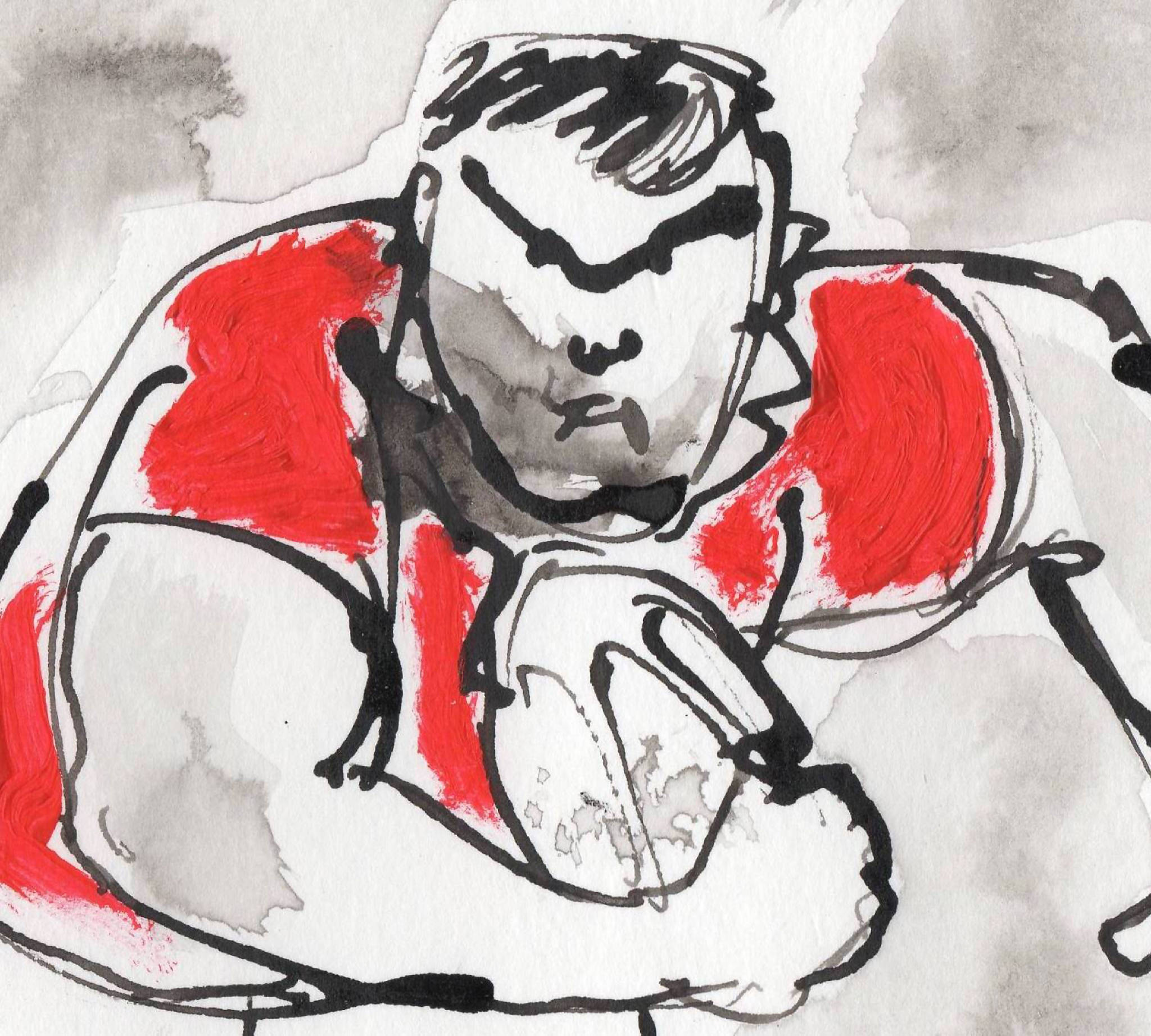 Rugger 1. Small Original Artwork, mounted, unframed.