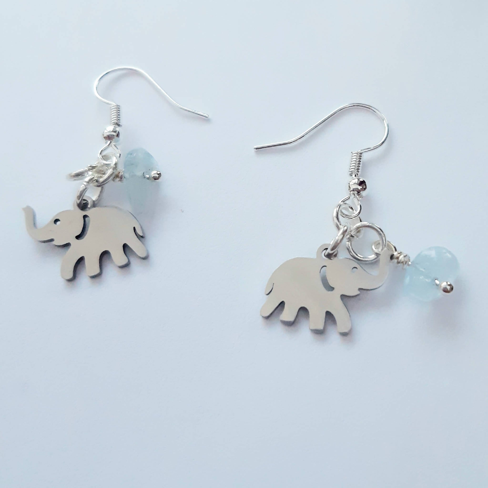 Elephant Earings, aquamarine jewellery, crystal jewellery, healing jewellery