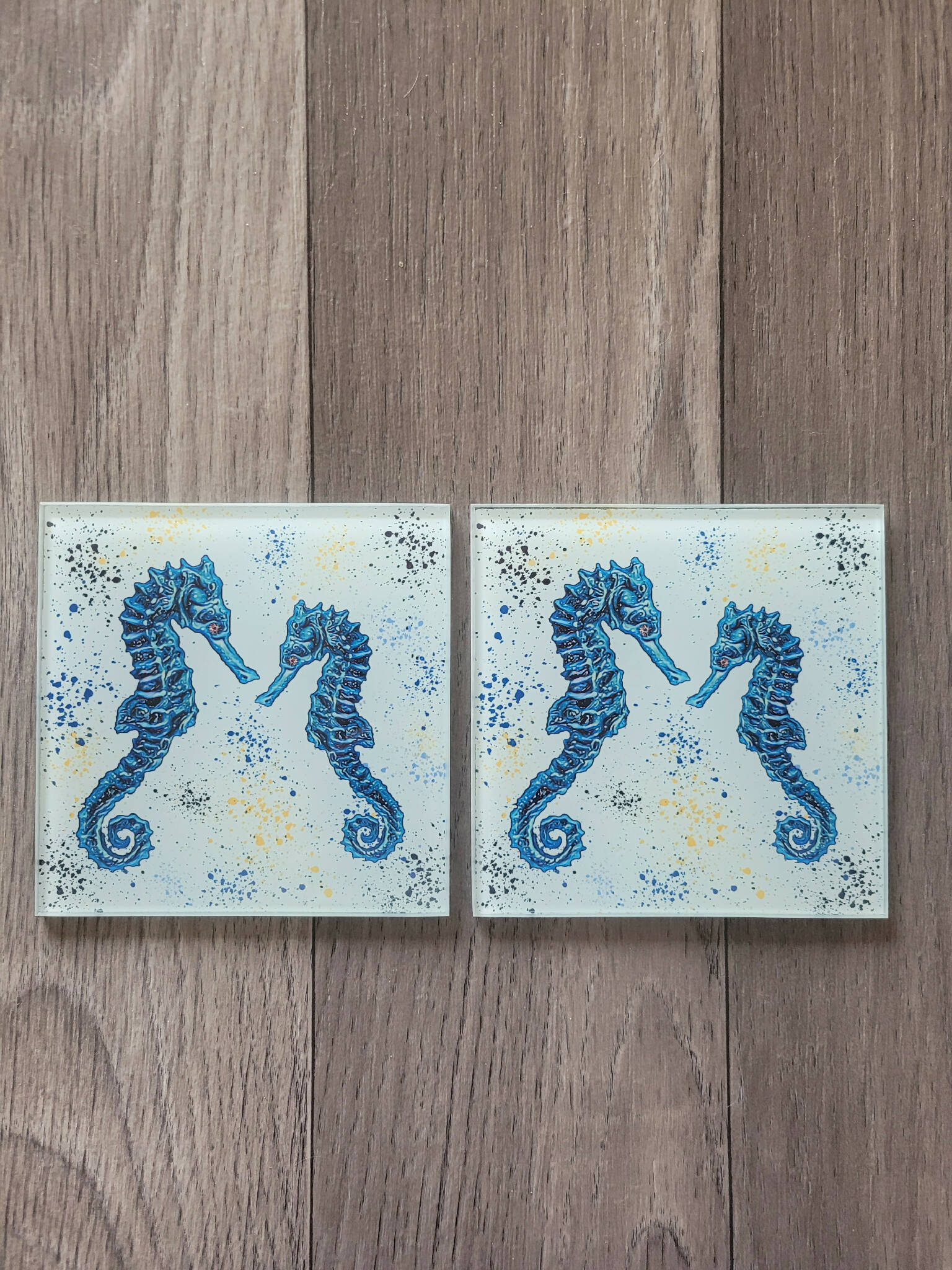 Glass Seahorse Coaster/ Dark Blue Seahorse