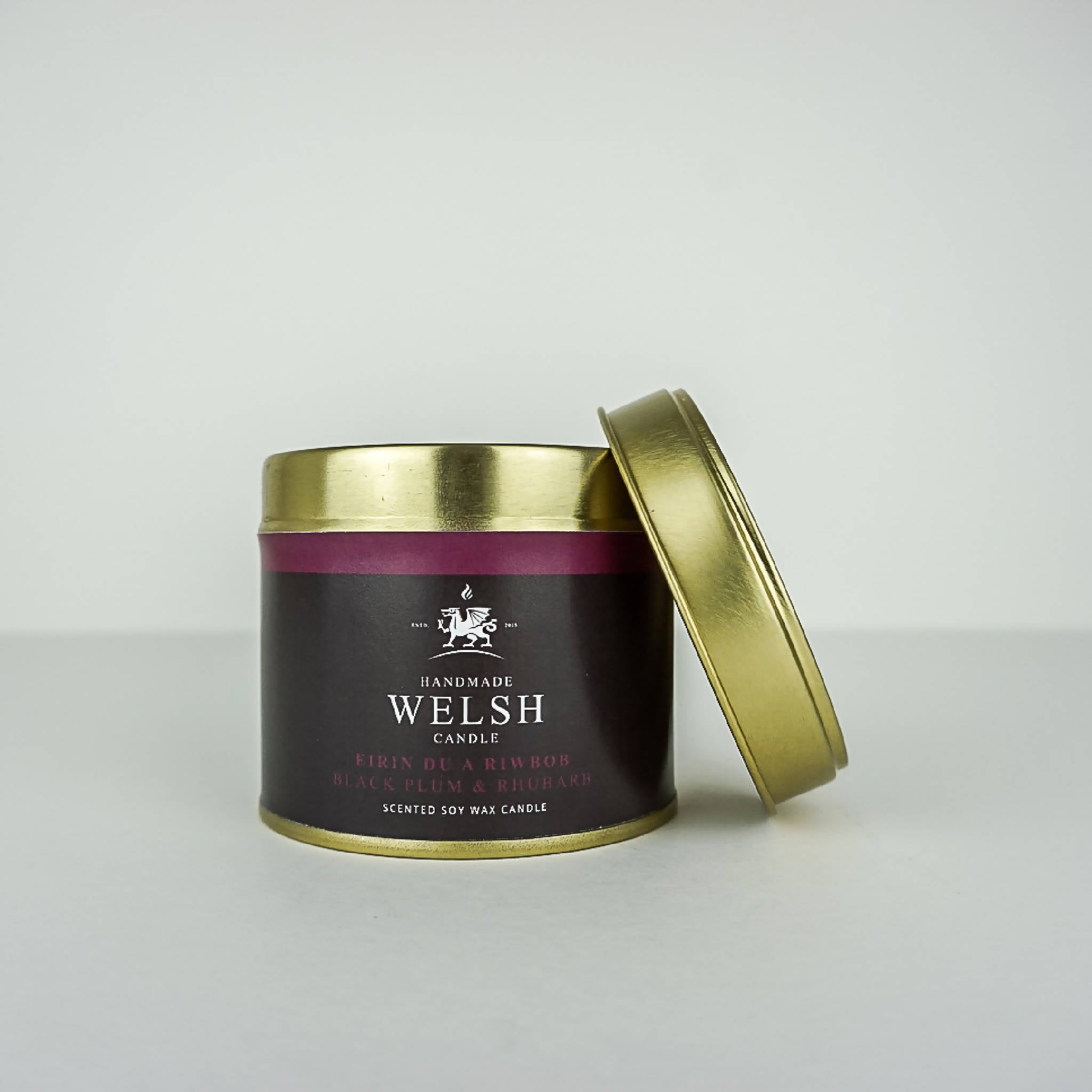 Black Plum & Rhubarb Tin Candle | Handmade Welsh Candle