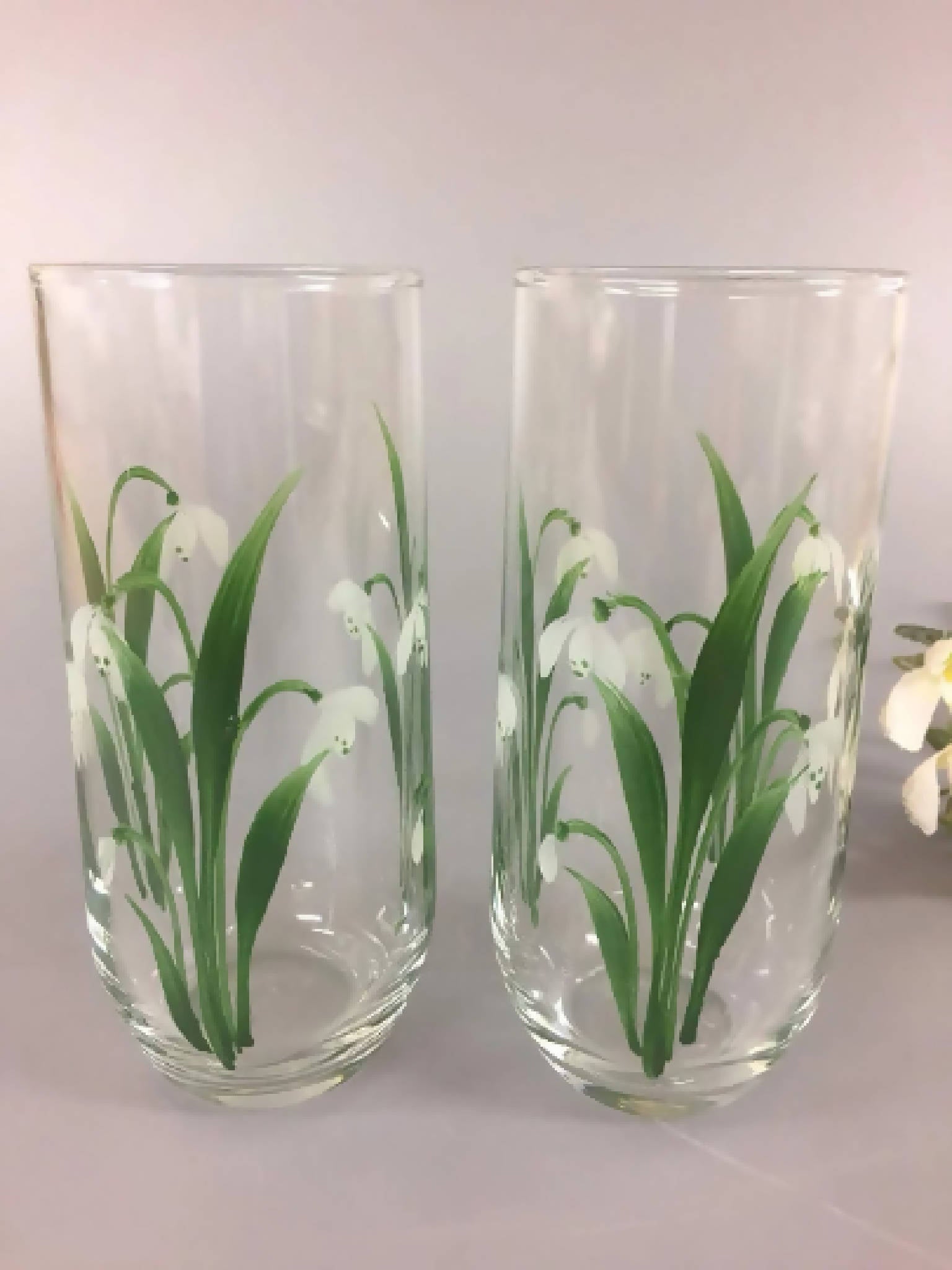 Pair of Hand Painted Hi-ball Glasses Snowdrop Design