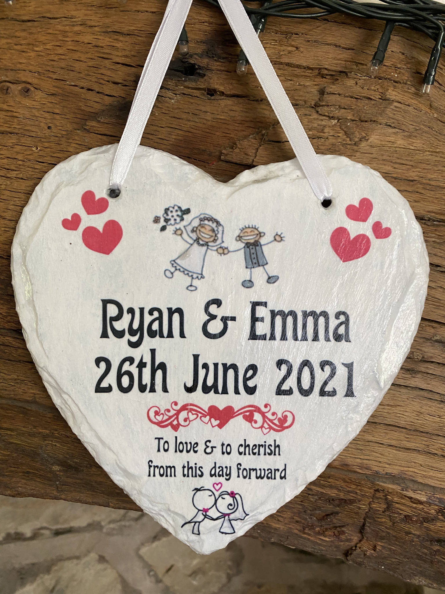 Personalised Wedding Slate Heart Plaque